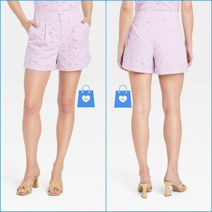 Size 8 - Womens High-Rise Eyelet Shorts - A New Day - Lilac Purple